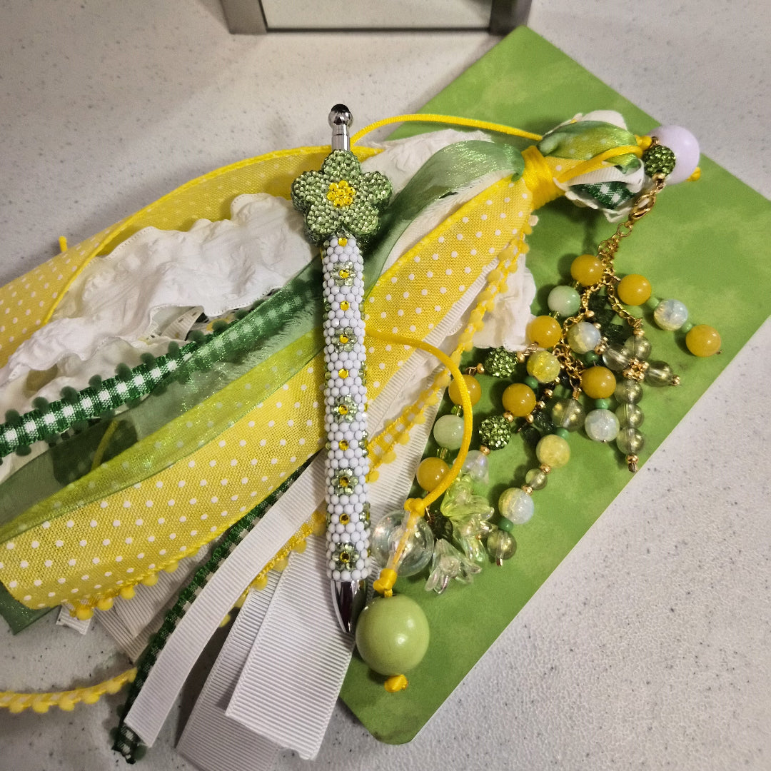 Bloom Pen | Floral Bible Study Pen | Green & Yellow Handmade Journal Pen