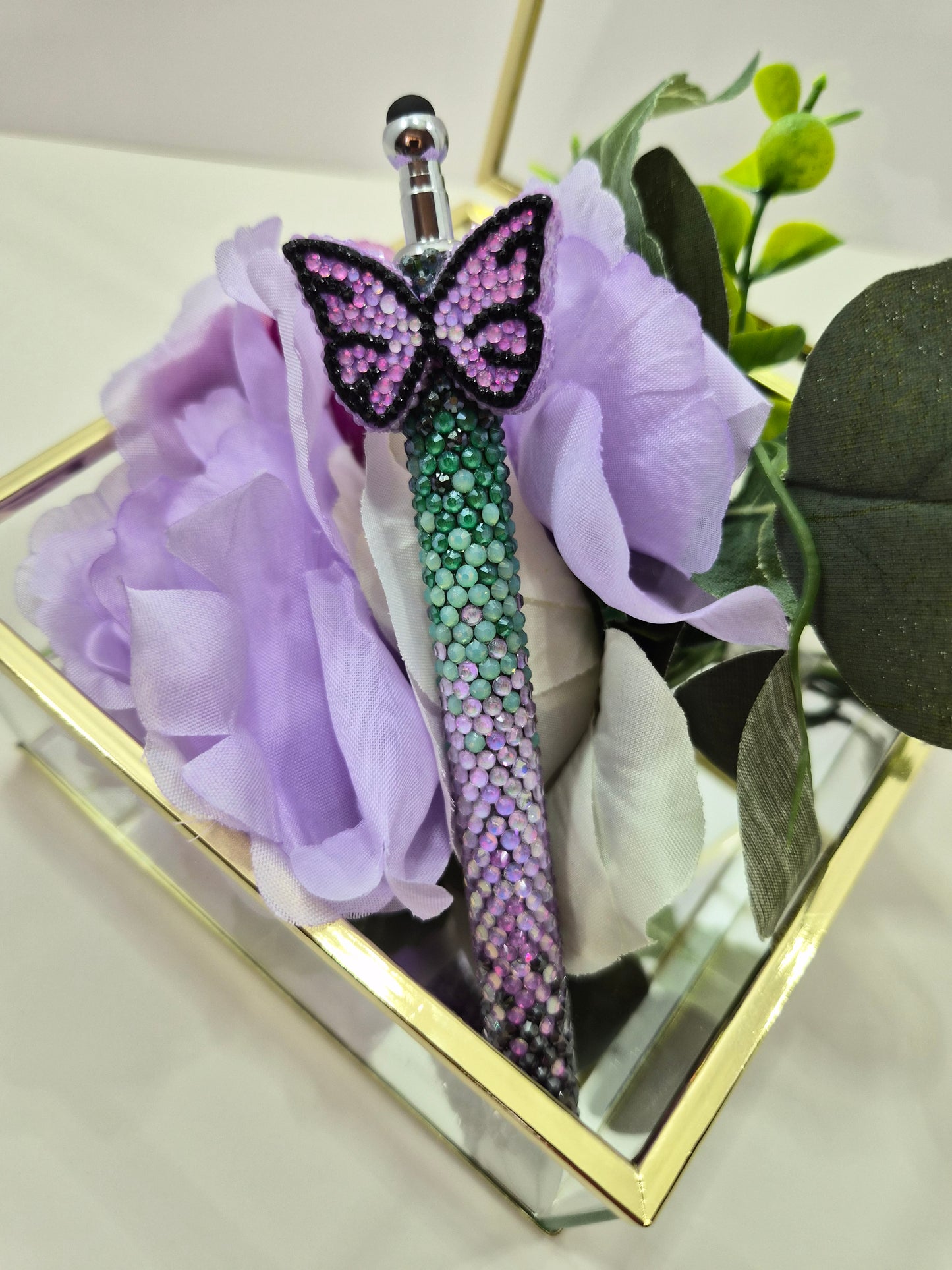 Transformed Pen | Butterfly Rhinestone Faith Pen | Purple & Green Ombré